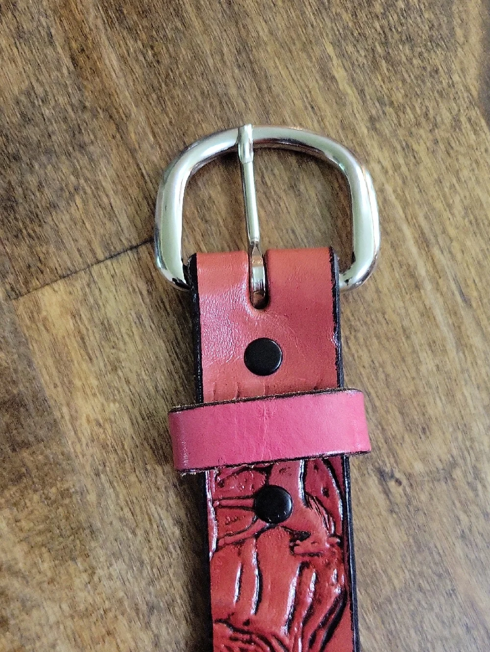 Tooled Red Leather Kid Belt Size 25 Removable Buckle
